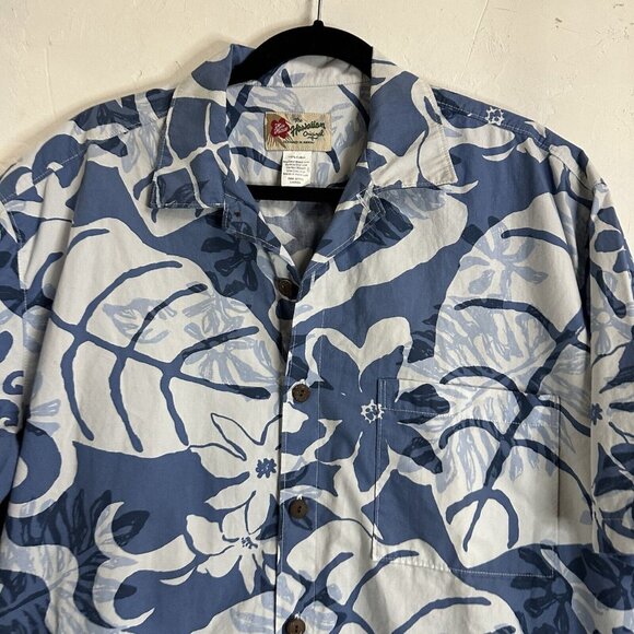 Hilo Hattie Vintage Floral Hawaiian Button Down Shirt Mens Large Blue Vacation - Picture 3 of 9